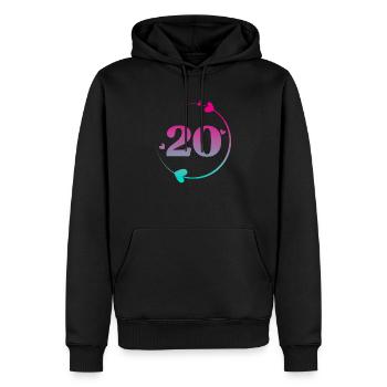20. Geburtstag Bunter Herzkreis - Männer Premium Bio Hoodie - Schwarz - Vorne - Nico (187cm)