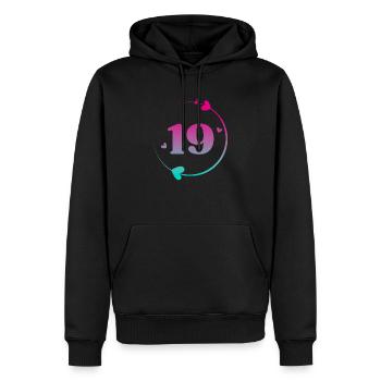 19th Birthday Colorful Heart Circle - Men’s Premium Organic Hoodie - black - Front - Nico (187cm)