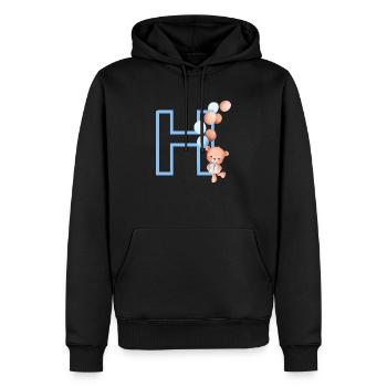 Lettre h bleue ours - Sweat à capuche Premium bio Homme - noir - Devant - Nico (187cm)