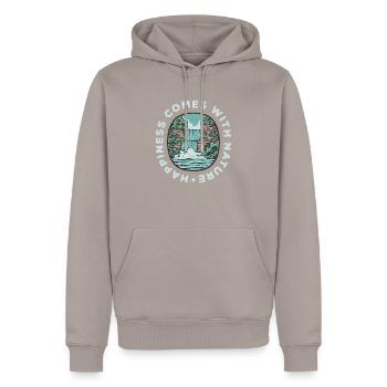 Le bonheur vient avec la nature - Sweat à capuche Premium bio Homme - taupe - Devant - Nico (187cm)