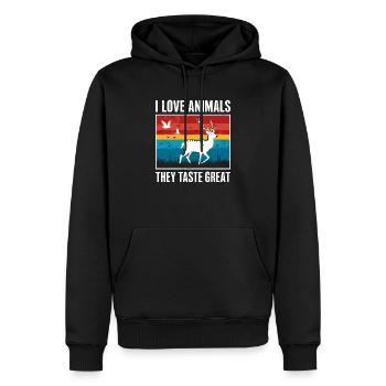 J’adore les animaux, ils ont bon goût ! - Sweat à capuche Premium bio Homme - noir - Devant - Nico (187cm)