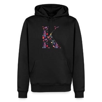 Personalisierter Blumenbuchstabe k - Geschenkidee - Männer Premium Bio Hoodie - Schwarz - Vorne - Nico (187cm)