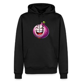 Dessin animé rieur oignon - Sweat à capuche Premium bio Homme - noir - Devant - Nico (187cm)