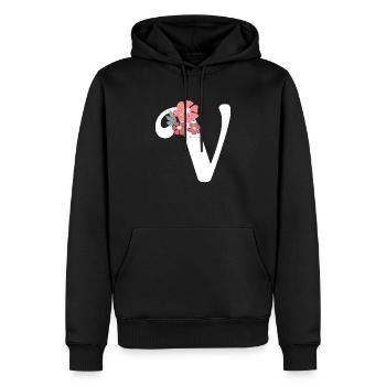 Lettre v fleurs minimalistes - Sweat à capuche Premium bio Homme - noir - Devant - Nico (187cm)