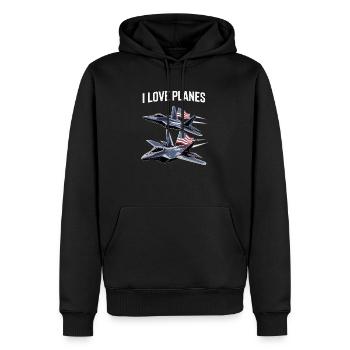 Formation de rapaces modernes J’adore les avions - Sweat à capuche Premium bio Homme - noir - Devant - Nico (187cm)