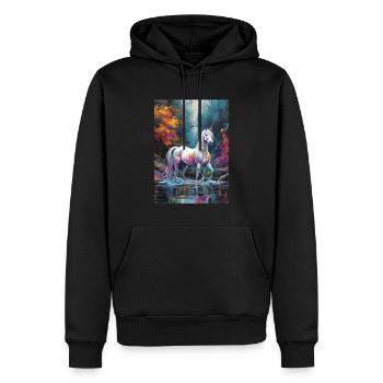Une Licorne avec des taches de couleurs - Sweat à capuche Premium bio Homme - noir - Devant - Nico (187cm)