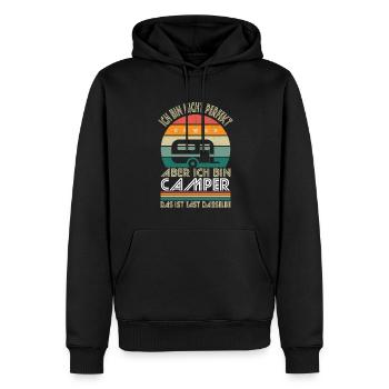 Non sono perfetto, ma sono un campeggiatore - Felpa con cappuccio ecologica premium da uomo - nero - Fronte - Nico (187cm)