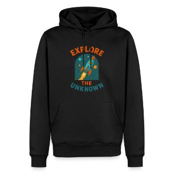Rakete im All - Explore the Unknown - Männer Premium Bio Hoodie - Schwarz - Vorne - Nico (187cm)