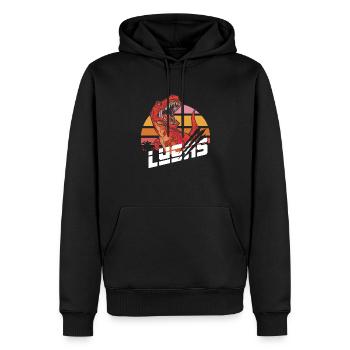 LUCAS - Schöner Jungen Name mit T-REX Dino - Männer Premium Bio Hoodie - Schwarz - Vorne - Nico (187cm)