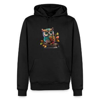 Bunte Eule | T-Shirt - Männer Premium Bio Hoodie - Schwarz - Vorne - Nico (187cm)