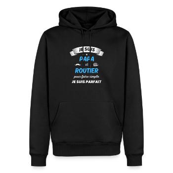 Je suis papa et routier je suis parfait - Sweat à capuche Premium bio Homme - noir - Devant - Nico (187cm)