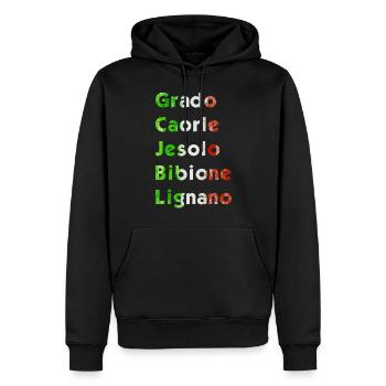 Grando bis Lignano der Hausmeisterstrand - Männer Premium Bio Hoodie - Schwarz - Vorne - Nico (187cm)
