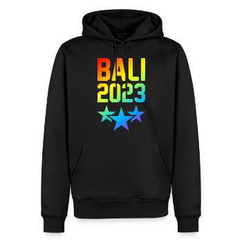 Bali 2023 - Männer Premium Bio Hoodie - Schwarz - Vorne - Nico (187cm)