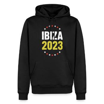 Ibiza 2023 - Männer Premium Bio Hoodie - Schwarz - Vorne - Nico (187cm)
