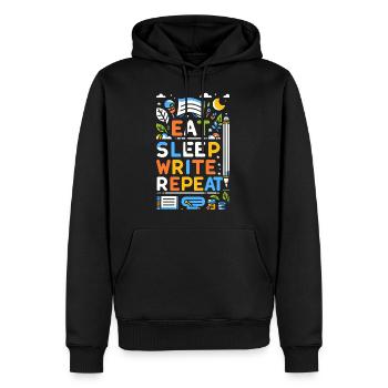 Manger Dormir Écrire Répéter 5 - Sweat à capuche Premium bio Homme - noir - Devant - Nico (187cm)