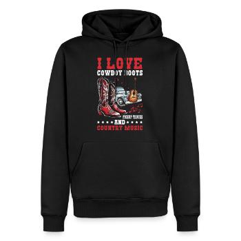 J’aime les bottes de cow-boy, les camionnettes, la musique country - Sweat à capuche Premium bio Homme - noir - Devant - Nico (187cm)