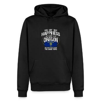 Oregon - Männer Premium Bio Hoodie - Schwarz - Vorne - Nico (187cm)