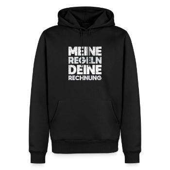 Meine Regeln, Deine Rechnung - Männer Premium Bio Hoodie - Schwarz - Vorne - Nico (187cm)