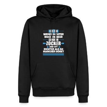 Ni poète ni penseur, mais joueur - Sweat à capuche Premium bio Homme - noir - Devant - Nico (187cm)