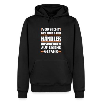 Gestresster Händler nicht ansprechen! - Männer Premium Bio Hoodie - Schwarz - Vorne - Nico (187cm)