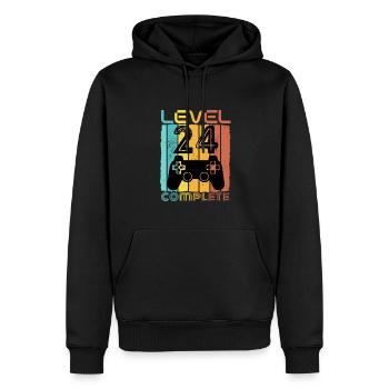 24 Jahre - 24. Geburtstag Level 24 Complete Design - Männer Premium Bio Hoodie - Schwarz - Vorne - Nico (187cm)