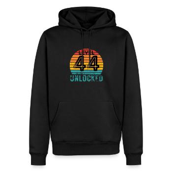 44 ans - 44e anniversaire Niveau 44 Design complet - Sweat à capuche Premium bio Homme - noir - Devant - Nico (187cm)
