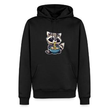 Frecher Waschbär mit Ramen Nudeln - Männer Premium Bio Hoodie - Schwarz - Vorne - Nico (187cm)
