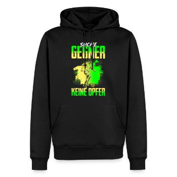 Fussballspieler Suche Gegner Keine Opfer - Männer Premium Bio Hoodie - Schwarz - Vorne - Nico (187cm)