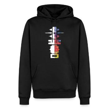 Paris France City Skyline Pixel Coloré - Sweat à capuche Premium bio Homme - noir - Devant - Nico (187cm)