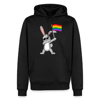 Dabbing Rabbit mit Gay Pride LGBTQ Regenbogenfahne - Männer Premium Bio Hoodie - Schwarz - Vorne - Nico (187cm)