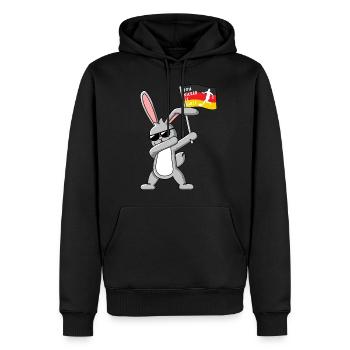 Dabbing Rabbit mit Frauenfußball Deutschlandfahne - Männer Premium Bio Hoodie - Schwarz - Vorne - Nico (187cm)