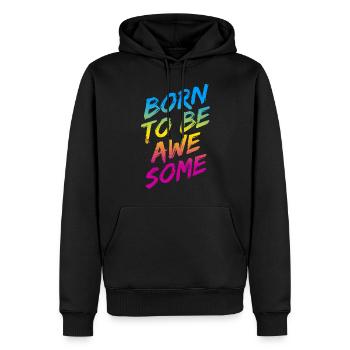 "Born To Be Awesome" rainbow gradient - Men’s Premium Organic Hoodie - black - Front - Nico (187cm)