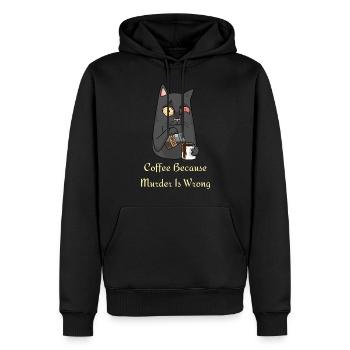 Kaffee Tshirt- lustige Kaffee Sprüche mit Katze - Männer Premium Bio Hoodie - Schwarz - Vorne - Nico (187cm)