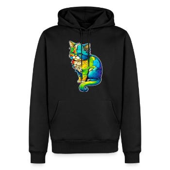 Soutien sensibilisation à l'autisme chat coloré - Sweat à capuche Premium bio Homme - noir - Devant - Nico (187cm)