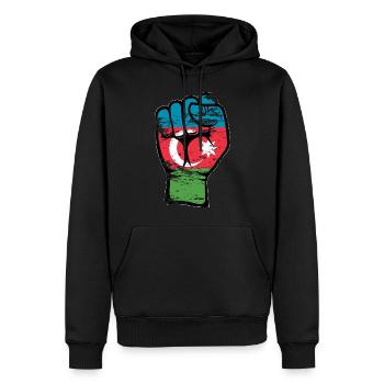 Aserbaidschan Flagge Faust Hand Symbol used - Männer Premium Bio Hoodie - Schwarz - Vorne - Nico (187cm)