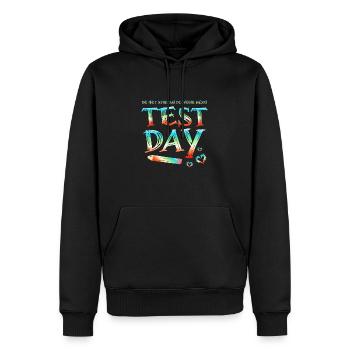Rétro Ne stressez pas Faites votre meilleur jour d’essai en disant - Sweat à capuche Premium bio Homme - noir - Devant - Nico (187cm)