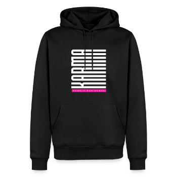 Karma. Regelt das schon - Männer Premium Bio Hoodie - Schwarz - Vorne - Nico (187cm)