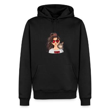 Türkei Fan Girl mit Katze Fußball Katzenliebhaber - Männer Premium Bio Hoodie - Schwarz - Vorne - Nico (187cm)