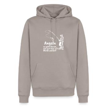 Angeln, Wurm - Männer Premium Bio Hoodie - Taupe - Vorne - Nico (187cm)
