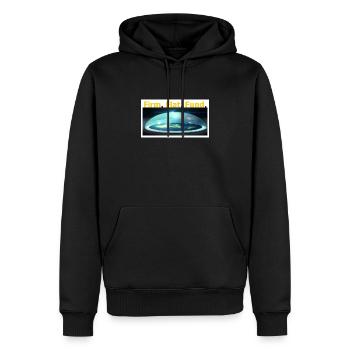Firm.Flat.Fund. - Männer Premium Bio Hoodie - Schwarz - Vorne - Nico (187cm)