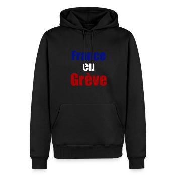 France en grève - Sweat à capuche Premium bio Homme - noir - Devant - Nico (187cm)