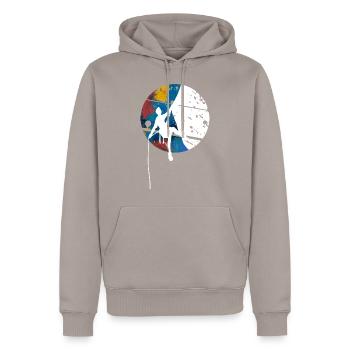 Climbing Free Time Gift Climber - Men’s Premium Organic Hoodie - taupe - Front - Nico (187cm)