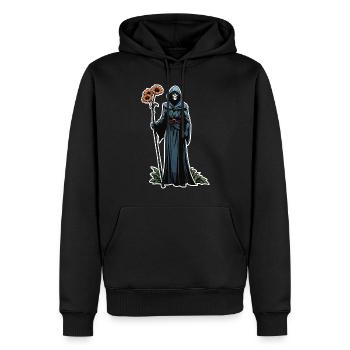 Illustration de fleurs de la Faucheuse - Sweat à capuche Premium bio Homme - noir - Devant - Nico (187cm)