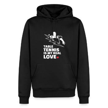 J’adore le tennis de table - Sweat à capuche Premium bio Homme - noir - Devant - Nico (187cm)