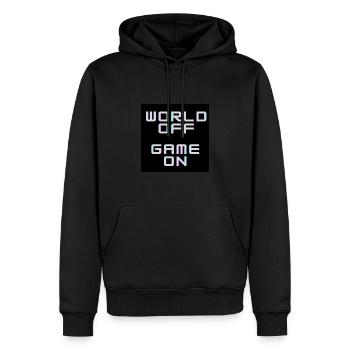 World OFF Game ON - Männer Premium Bio Hoodie - Schwarz - Vorne - Nico (187cm)