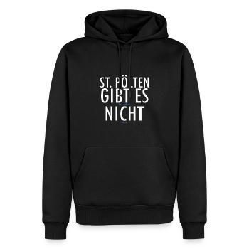 St. Pölten gibt es doch, aber sags nicht weiter - Männer Premium Bio Hoodie - Schwarz - Vorne - Nico (187cm)