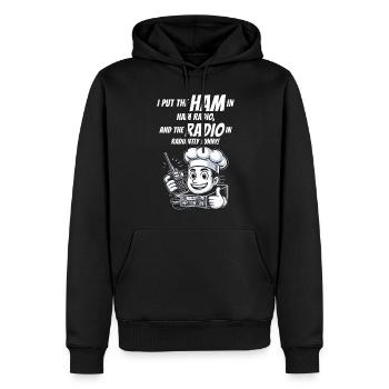 Radiantly Funny Amateur Ham Radio Operator Chef - Men’s Premium Organic Hoodie - black - Front - Nico (187cm)