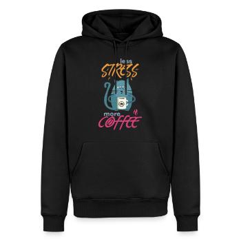 Less Stress More Coffee - Chats Drôles et Café - Sweat à capuche Premium bio Homme - noir - Devant - Nico (187cm)