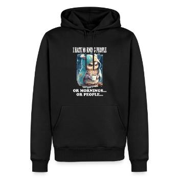 I Hate Morning People Funny Saying Morning Grouch - Men’s Premium Organic Hoodie - black - Front - Nico (187cm)