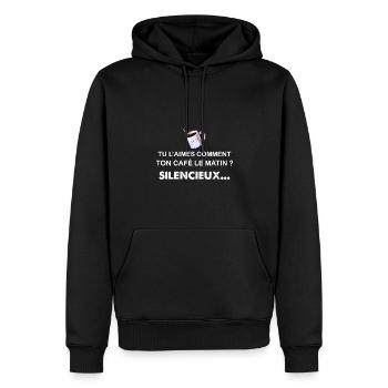 Expression Humour Café Du Matin - Sweat à capuche Premium bio Homme - noir - Devant - Nico (187cm)